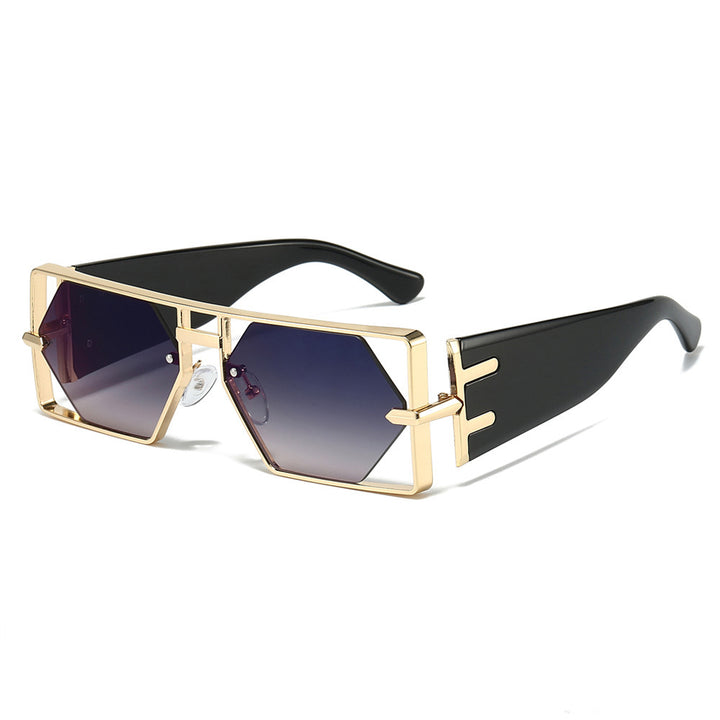 Geometric Shield Sunglasses with Premium Metallic Frame Bowlift