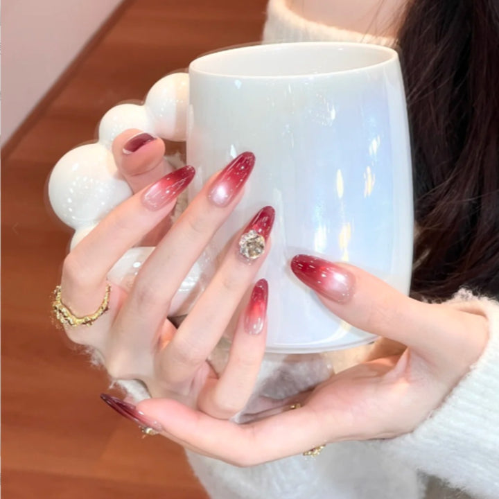 Glamorous Gradient Stiletto Press-On Nails with Rhinestone Accents Bowlift