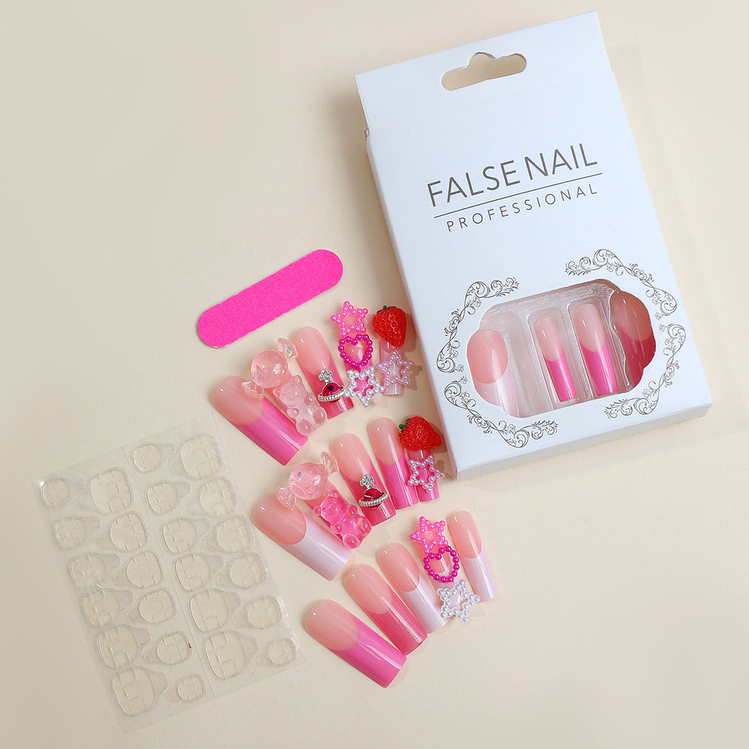 Decorative False Nail Art Set with 3D Embellishments Bowlift