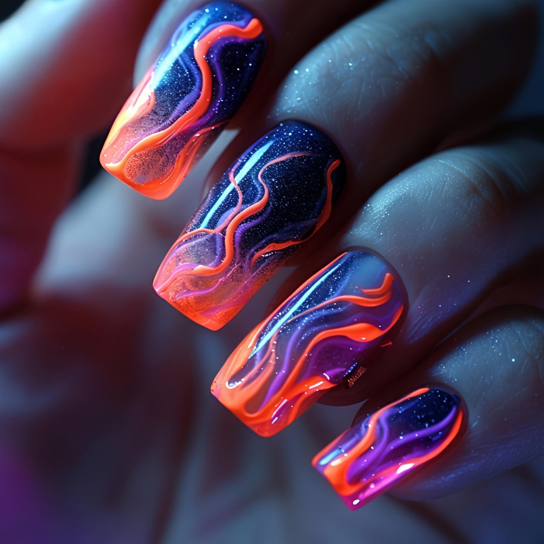 Creative Gel Nails with Luminous Wave Pattern Bowlift