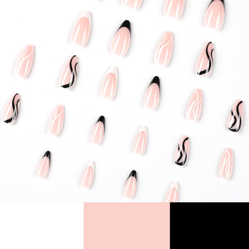 Elegant Artificial Nail Art with Curved Designs and Bowlift Accents