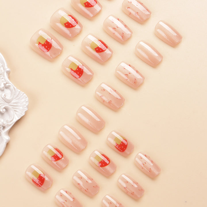 Cute Strawberry-Themed Press-On Nail Set Bowlift