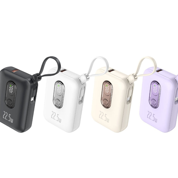 Portable power bank with integrated USB-C port and digital charge status display Bowlift