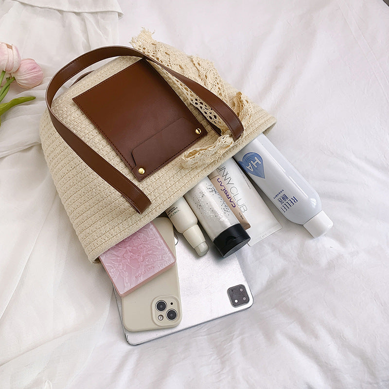 Stylish Woven Tote Bag with Pocket