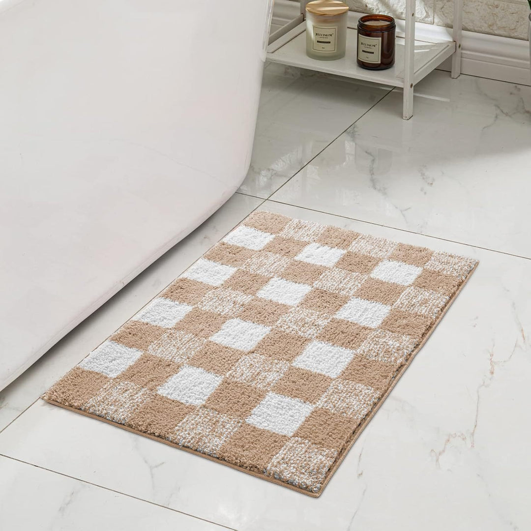 Plush Memory-Foam Non-Slip Checkerboard Bath Rug Bowlift