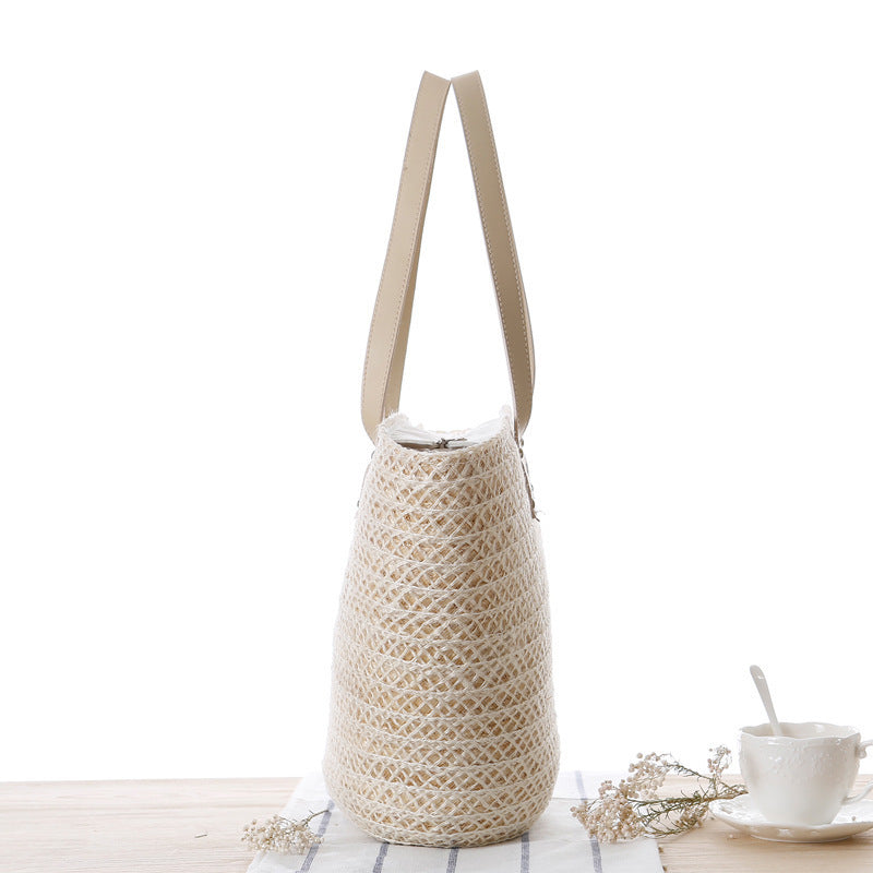 Woven Material Beach Bag with Elegant Bow Decoration Bowlift
