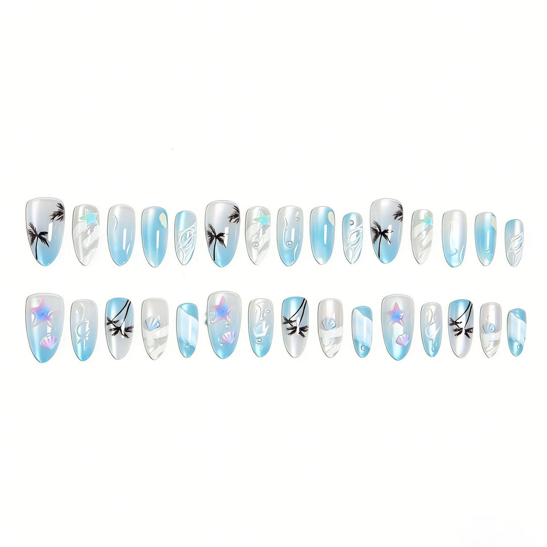 Acrylic nail set with elegant water and marine motifs Bowlift