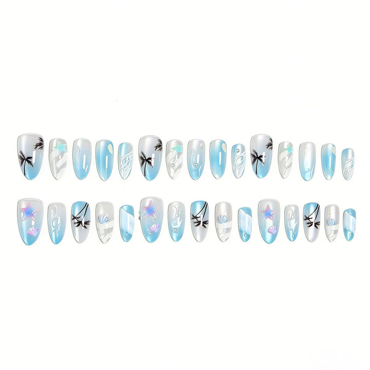 Acrylic nail set with elegant water and marine motifs Bowlift