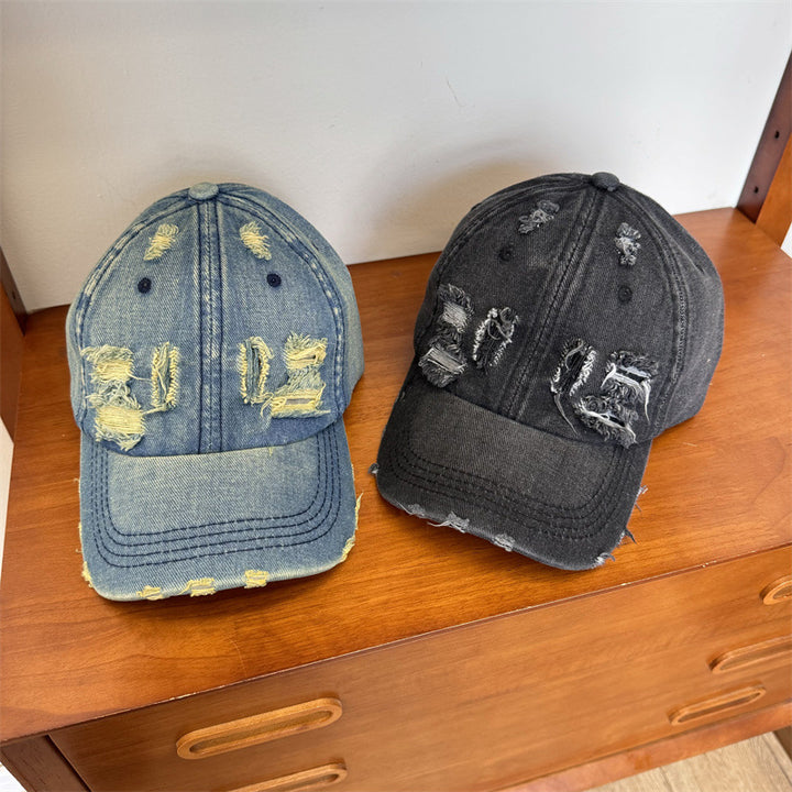 Women's Distressed Denim Adjustable Baseball Cap Bowlift