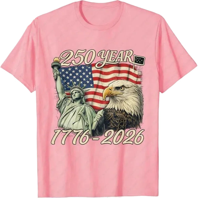 Unisex nan patriotic two hundred fifty year commemorative graphic tee with Statue of Liberty and Bald Eagle print Bowlift