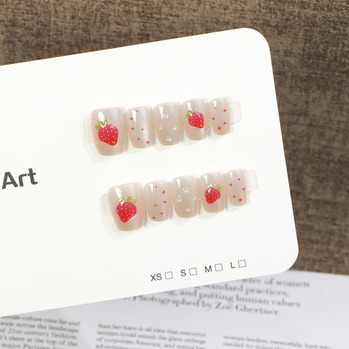 Whimsical Strawberry Themed Press-On Nail Art Bowlift