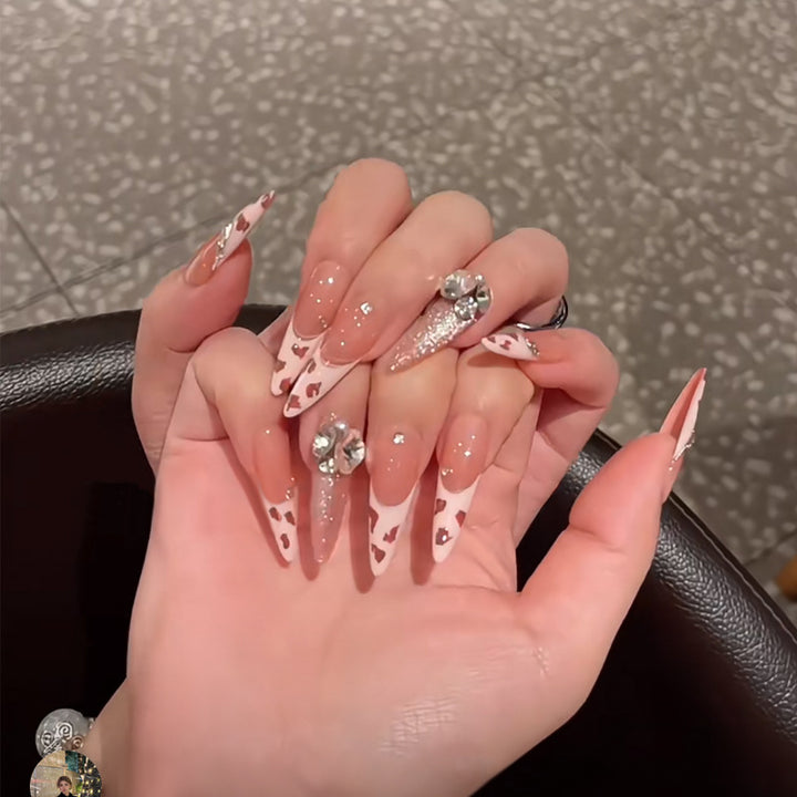Elegant Long Press-On Nails Set with Artistic Tips Bowlift