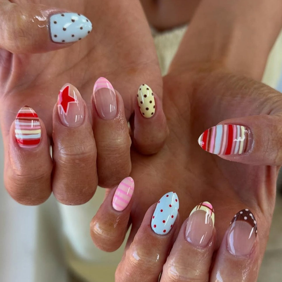 Acrylic nail set with creative and colorful designs Bowlift