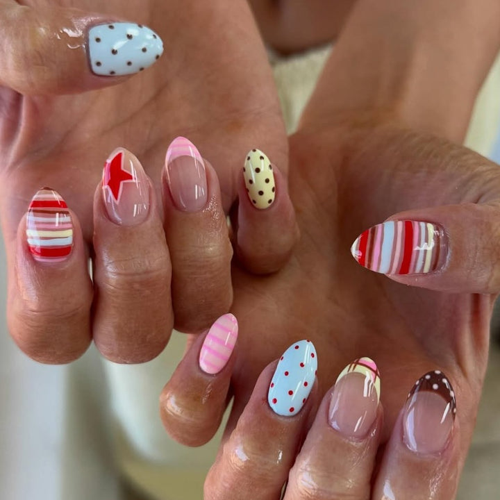 Acrylic nail set with creative and colorful designs Bowlift