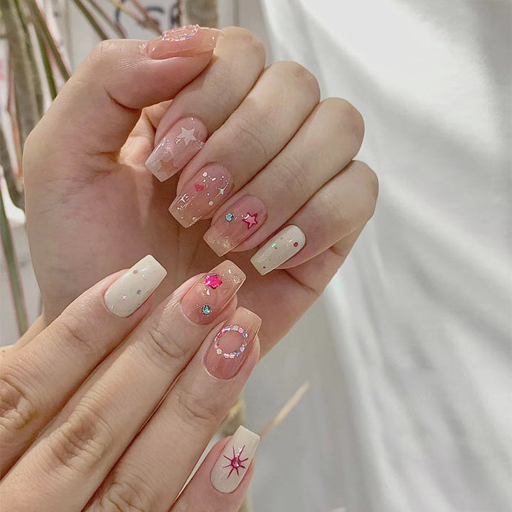 Artistic Press-On Nail Set with Celestial Design Bowlift 1789389432