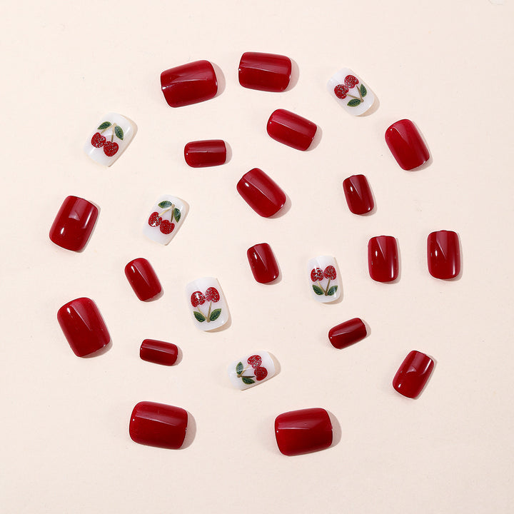 Artistic Cherry-Themed Nail Art Extensions Bowlift