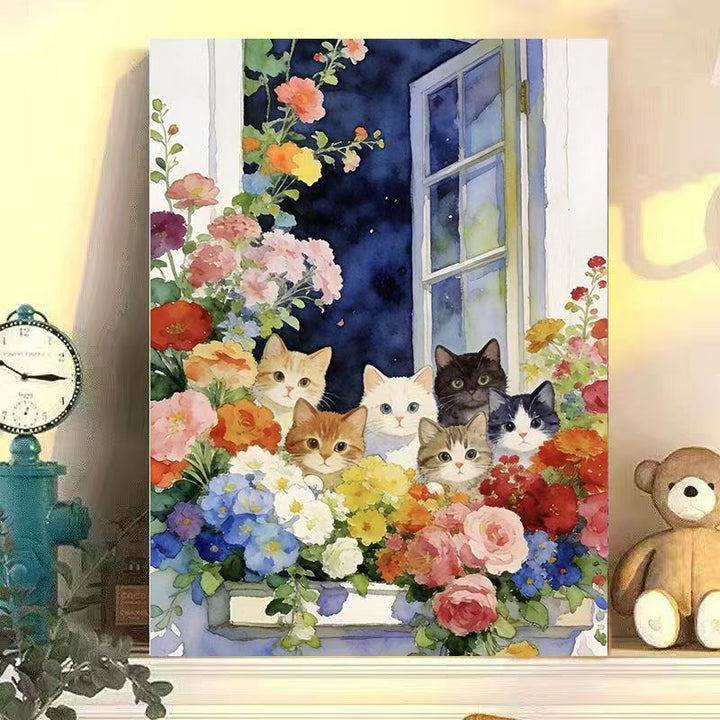 Floral Cat Illustration Canvas Art Bowlift
