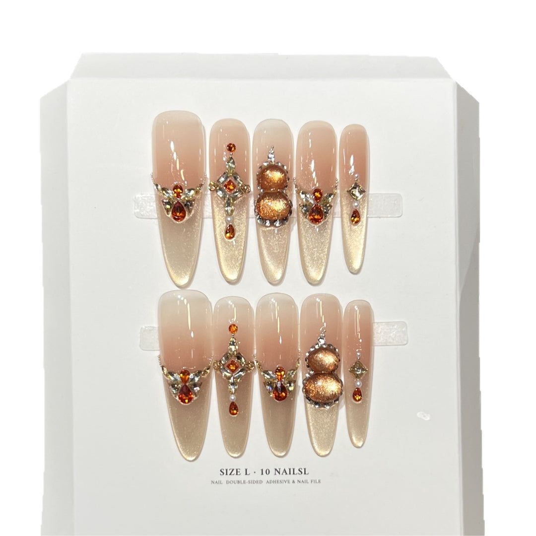 Decorative Stiletto Press-On Nail Set with Gemstone Accents Bowlift 1788224085