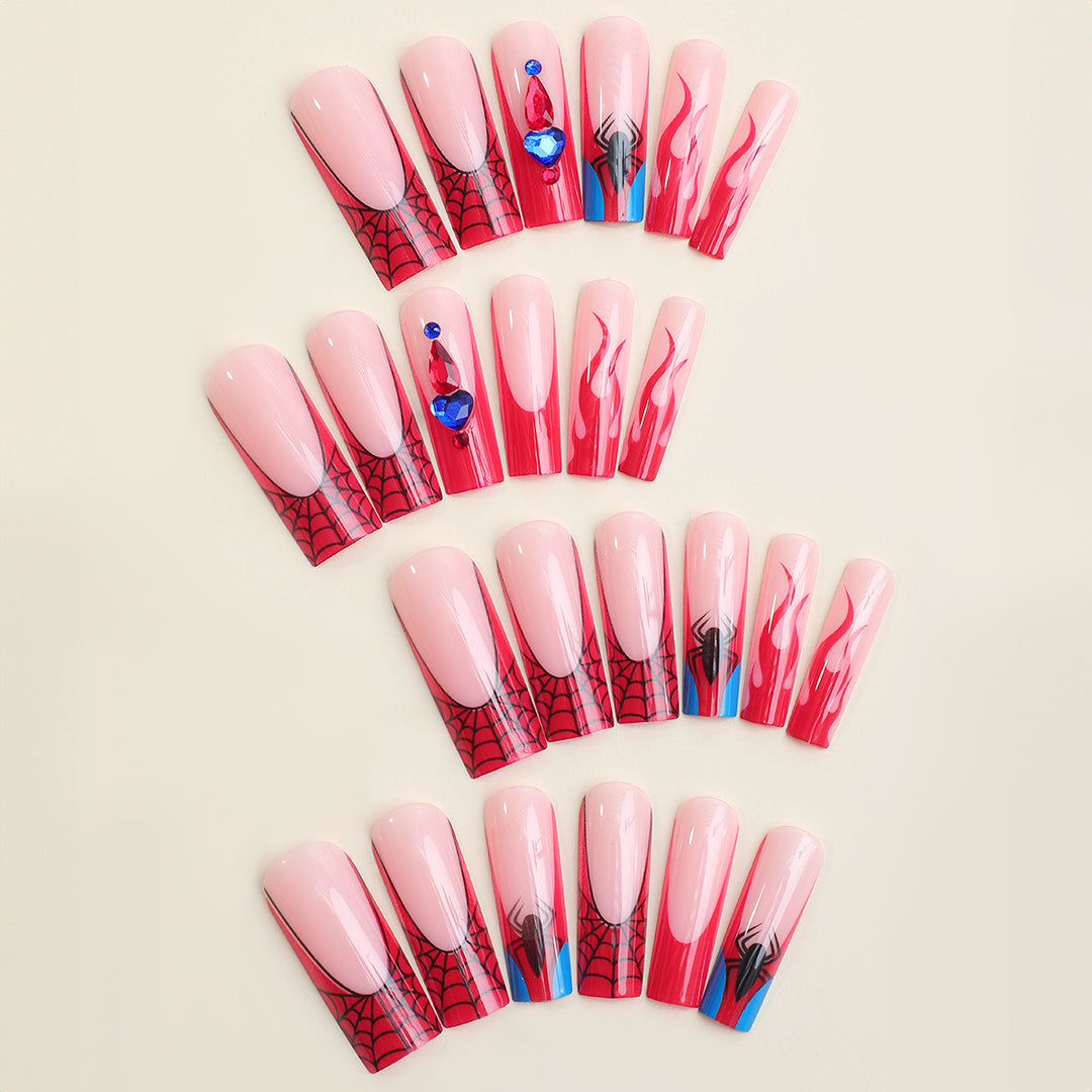 Artistic Press-On Nail Set with Spider-Man Theme Bowlift