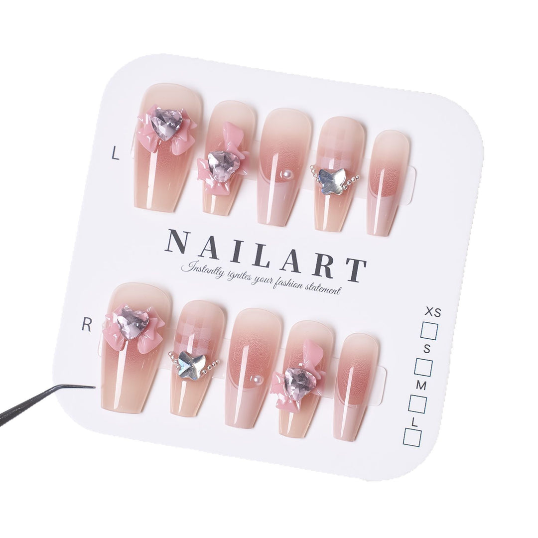 Floral Gemstone Press-On Nail Set Bowlift