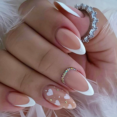 Acrylic Nail Set with Creative Heart and Glitter Motif Bowlift