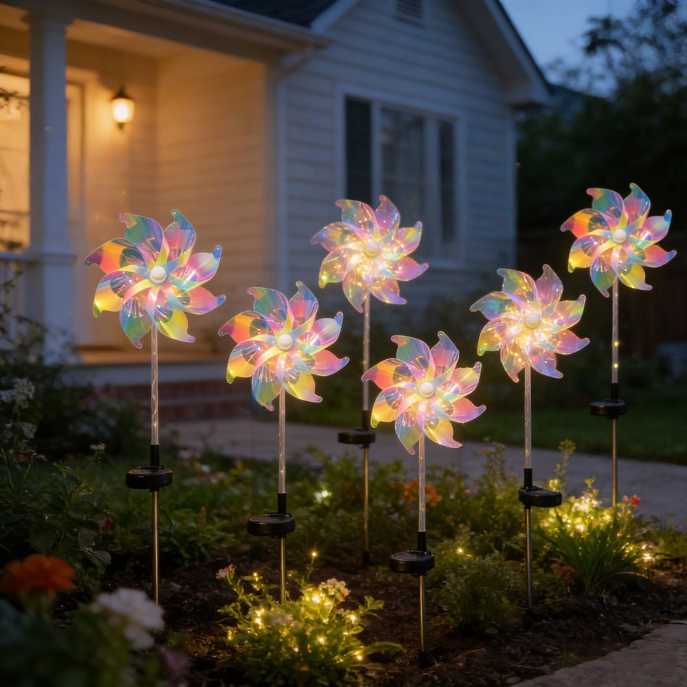 LED Solar-Powered Spinning Pinwheel Pathway Stake Lights Bowlift