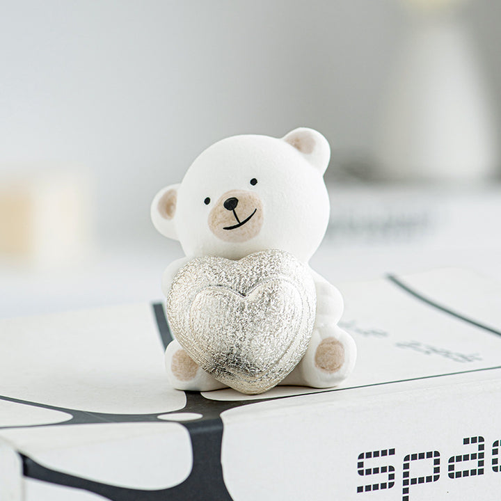 Kawaii Bear Figurine with Heart Bowlift