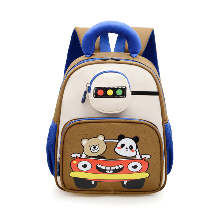 Kids' Playful Animal Car-Themed School Backpack Bowlift