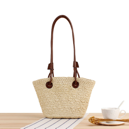 Handmade beach bag with brown leather handles Bowlift