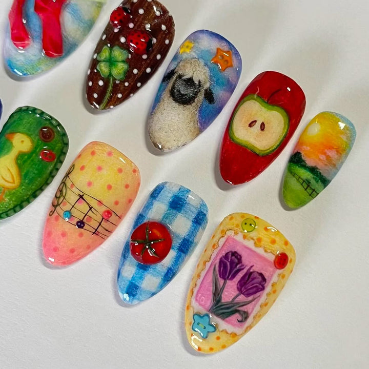 Artistic Ocean-Themed Press-On Nail Art Bowlift