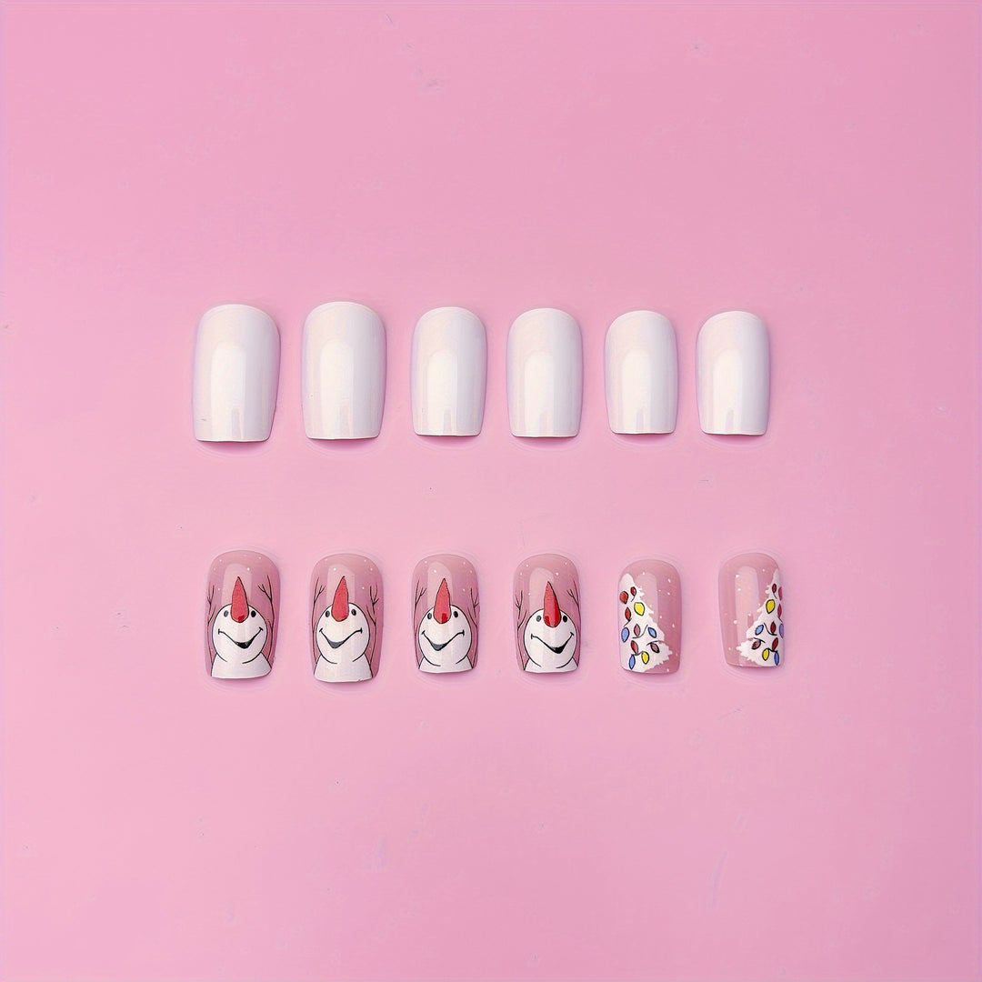 Artificial nails with Playful Festive Snowman Design Bowlift