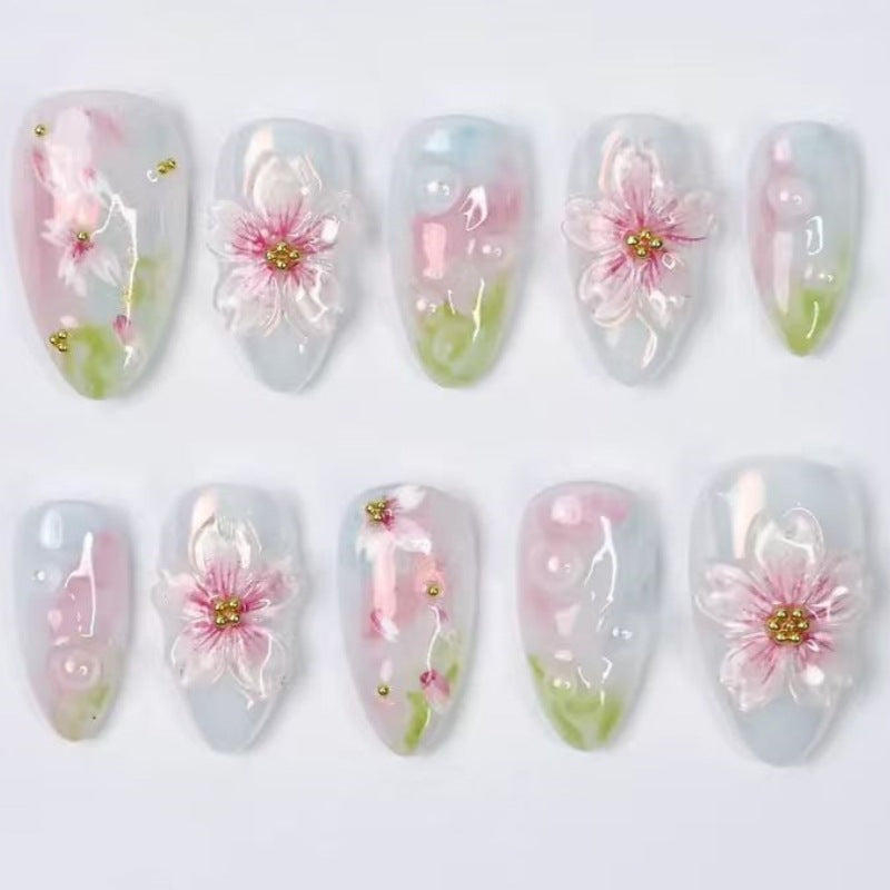 Artistic Floral and Star-Embellished Press-On Nail Set Bowlift