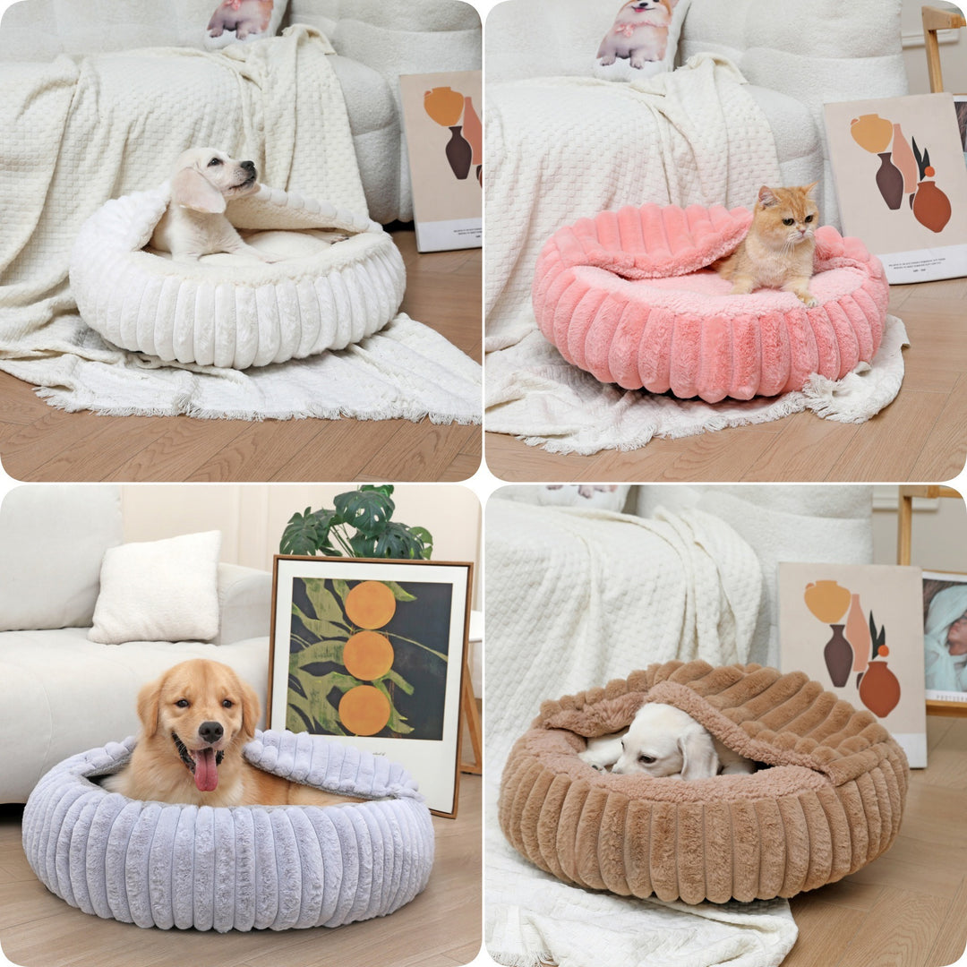 Ladies Cozy and Round Pet Bed with High Edge Bowlift
