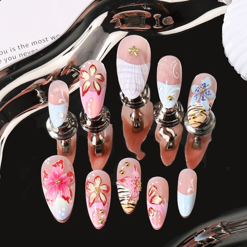 Artistic Floral-Themed Press-On Nail Set Bowlift