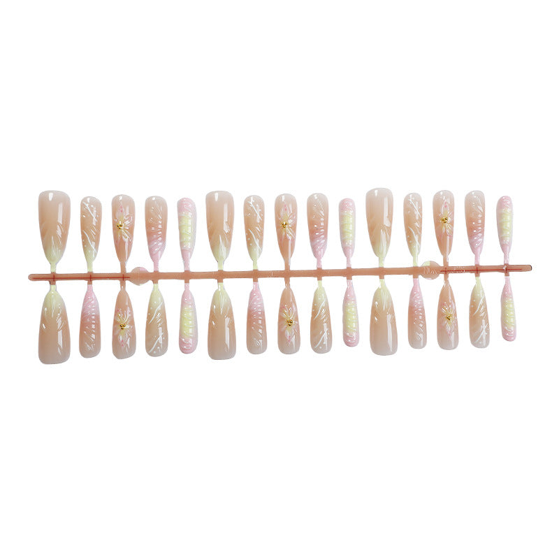 Floral Design Press-On Nail Set with Elegant Accents Bowlift