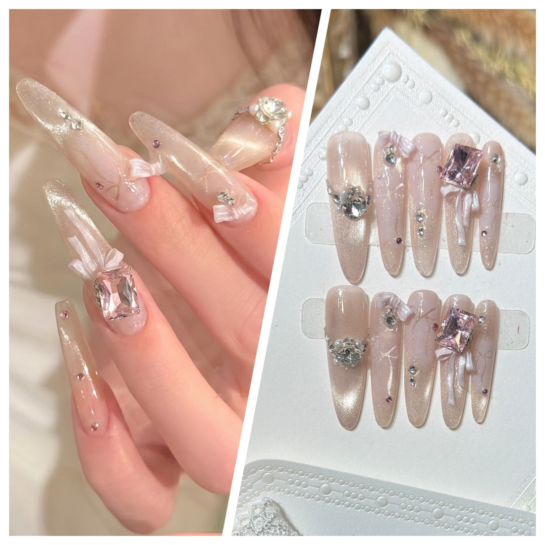 Artistic Stiletto Press-On Nail Set with Charming Patterns Bowlift