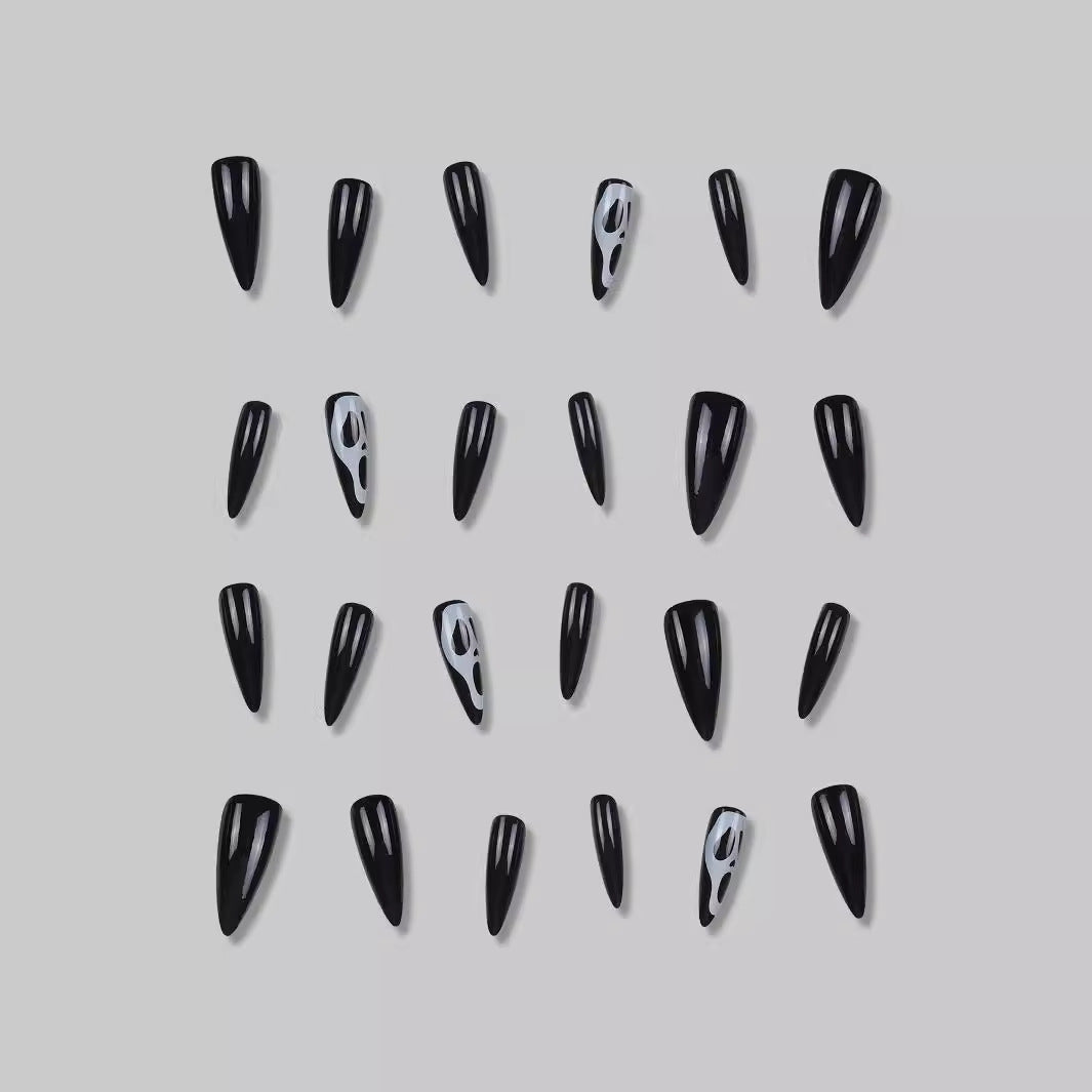Artistic Stiletto Press-On Nails with Ghost Design Bowlift