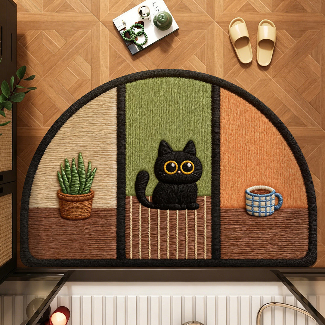 Cute Cat-Themed Half-Moon Area Rug Bowlift