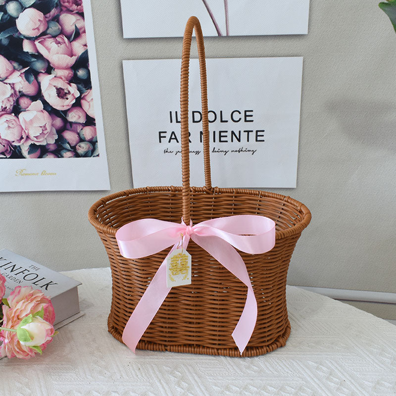 Chic Woven Handbag with Pearl Accent Bowlift