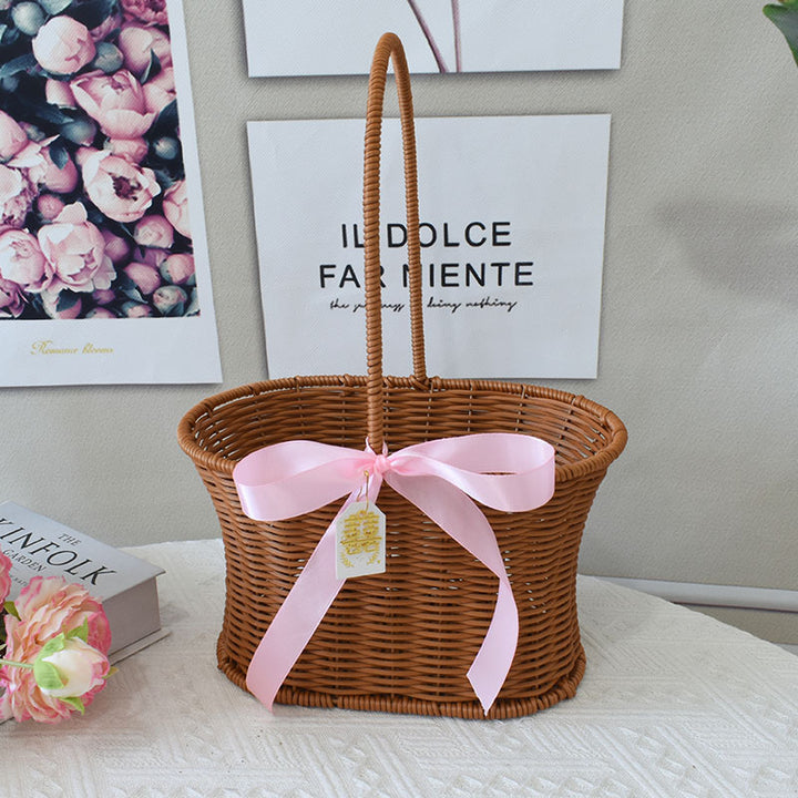 Chic Woven Handbag with Pearl Accent Bowlift