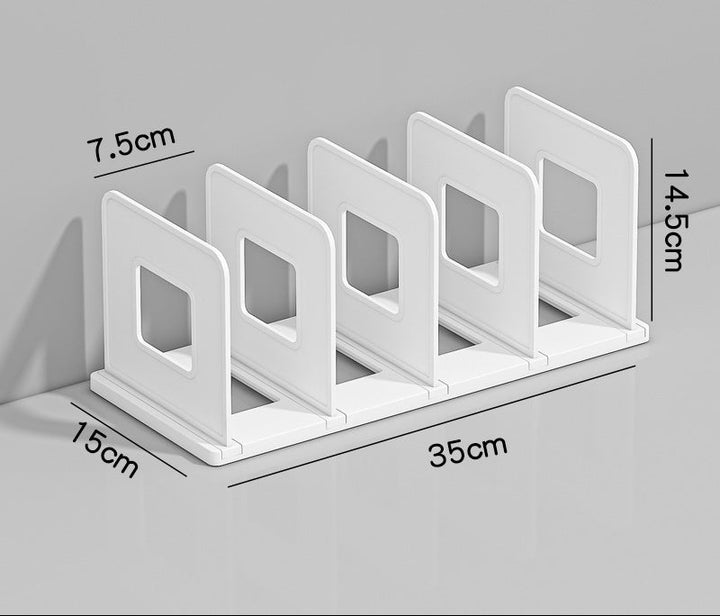 Modular multipurpose rack with adjustable dividers for plates and books Bowlift