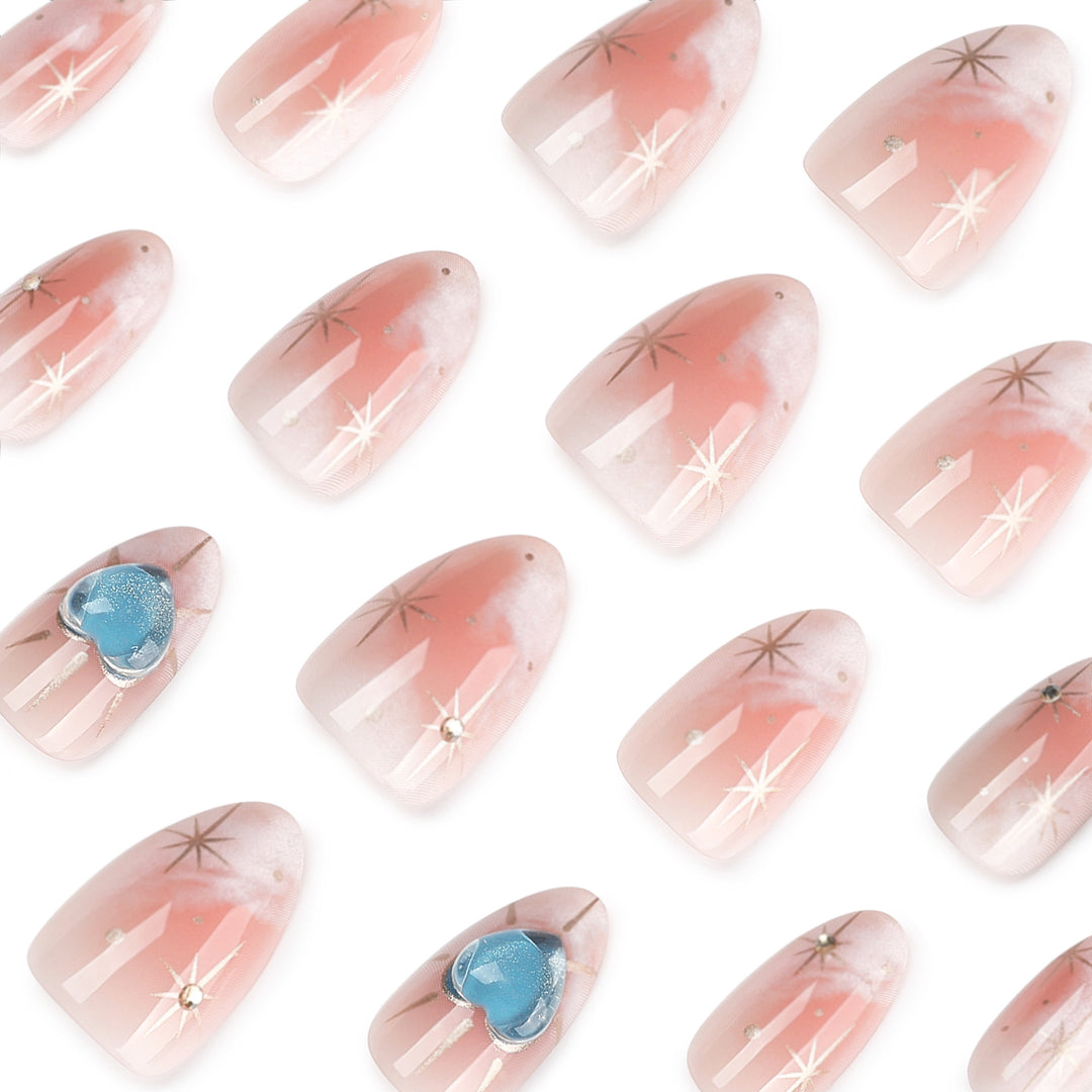 Nail design with decorative hearts and glitter accents Bowlift