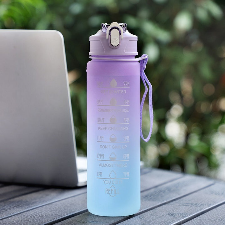 Motivational Time-Marker Hydration Bottle with Flip Lock and Carry Strap Bowlift