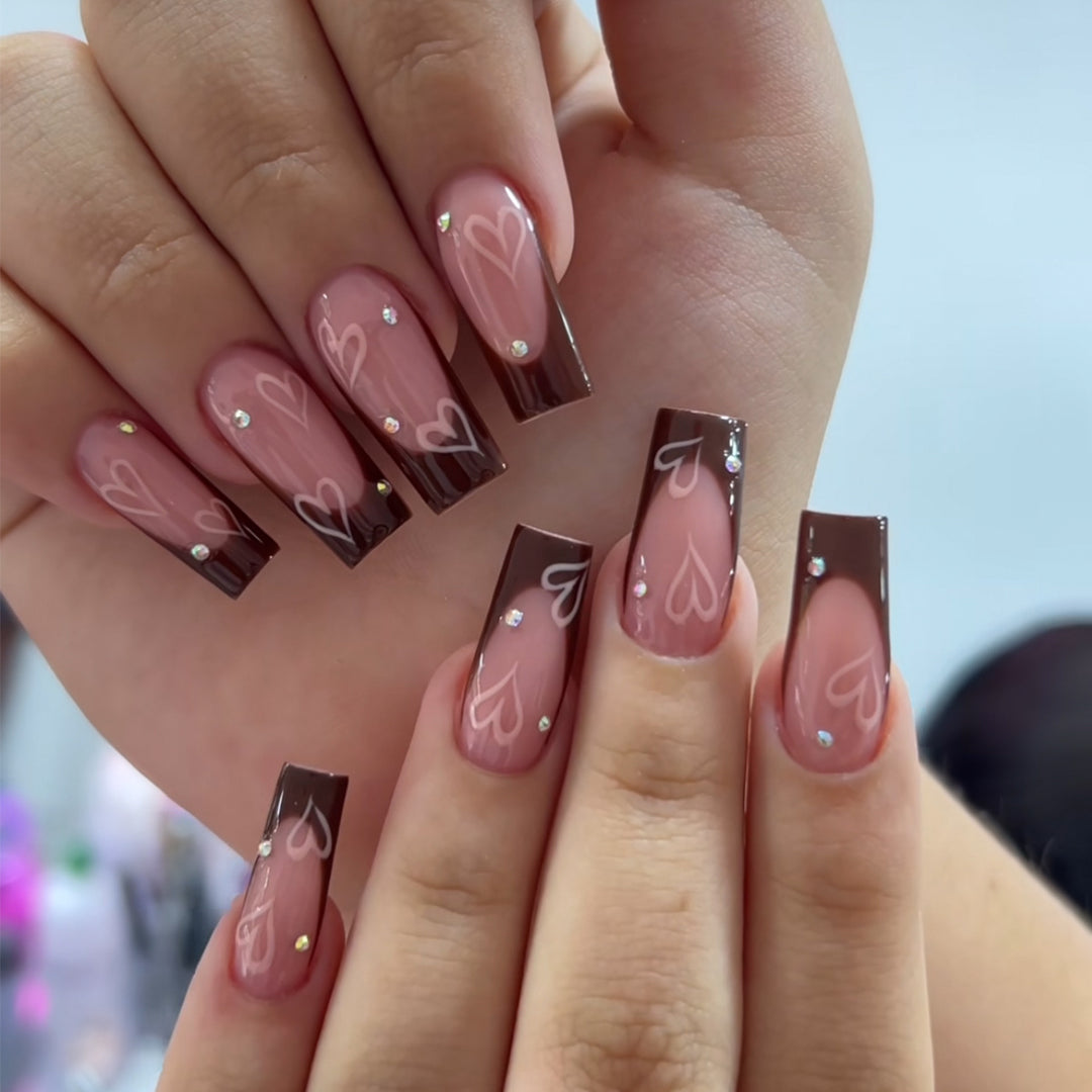 Elegant Long Acrylic Nail Art Extensions with Heart Design Bowlift