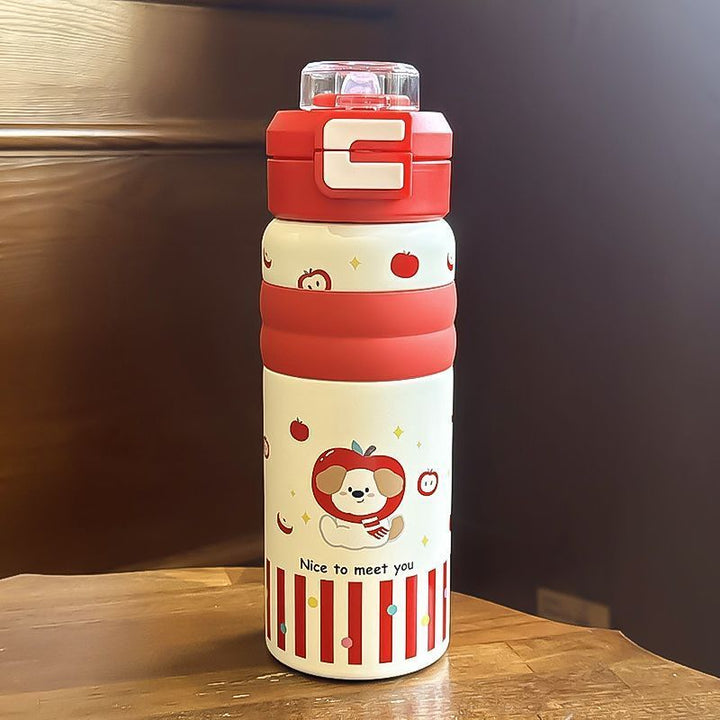 Women's Insulated Water Bottle with Safe Flip Lid and Cute Dog Motif Bowlift