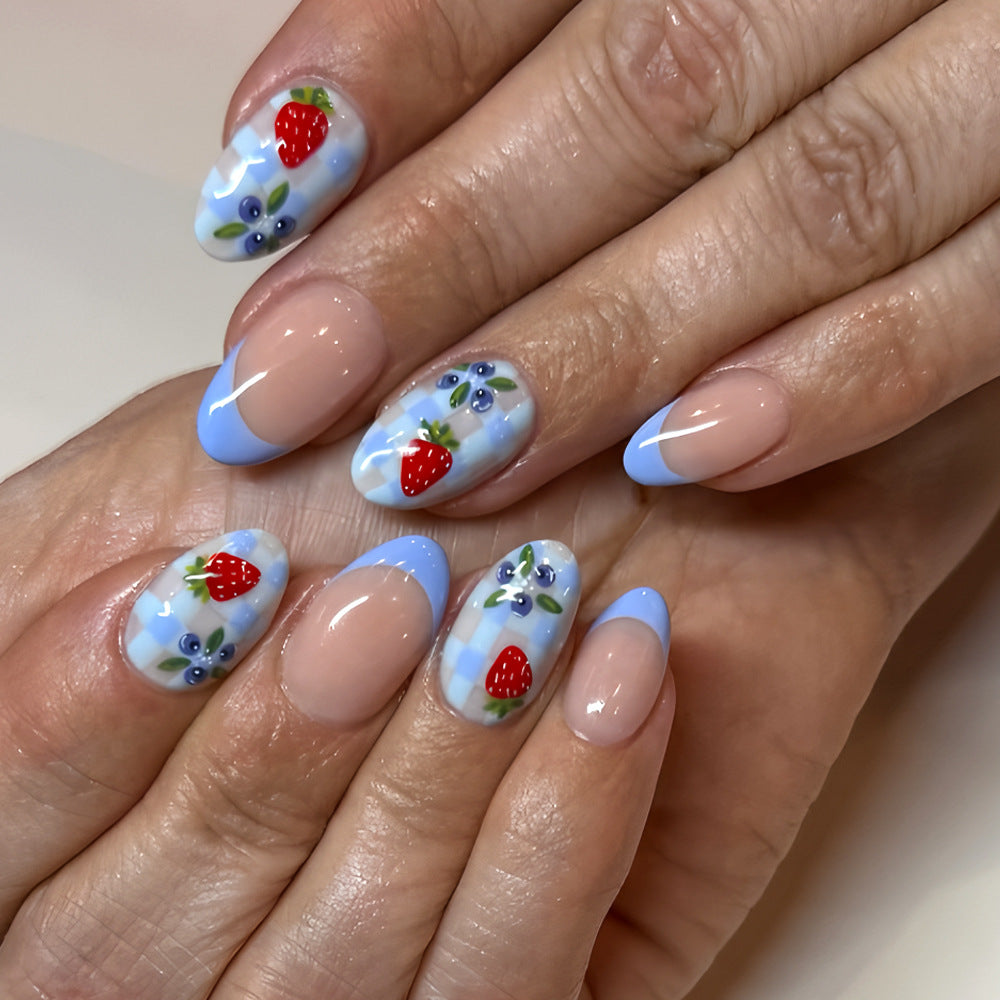 Artistic Strawberry-Themed Press-On Nails Bowlift