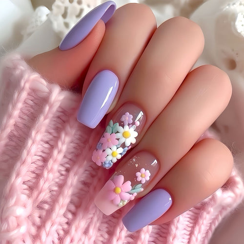 Flower-Decorated Press-On Nail Art Bowlift