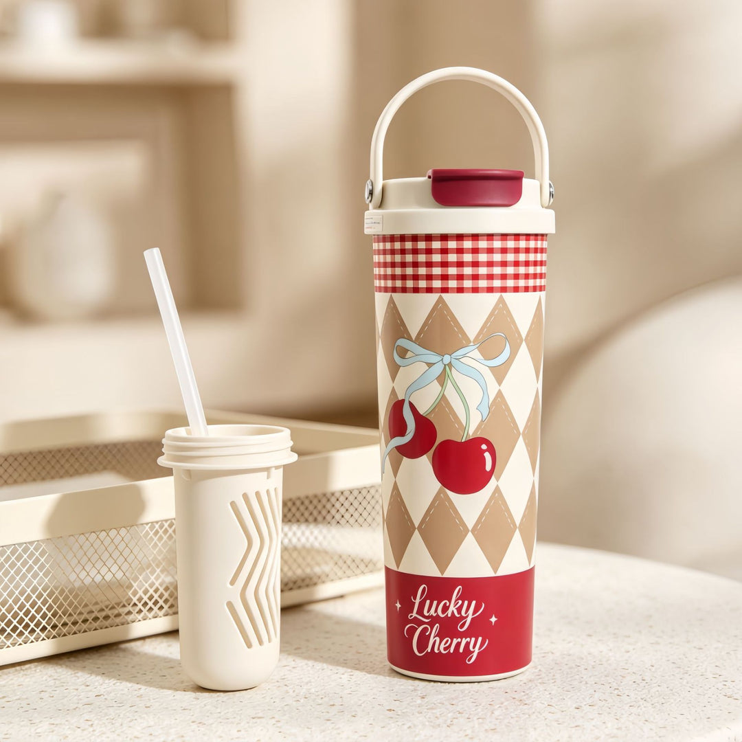 Insulated drinking bottle with integrated straw Bowlift