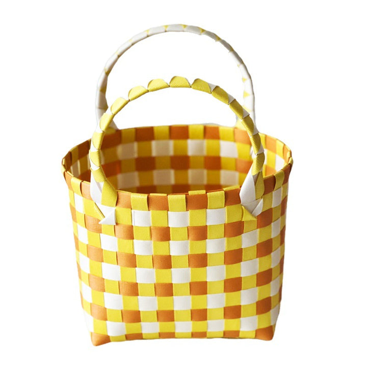 Handmade Basket Bag In Checked Design Bowlift
