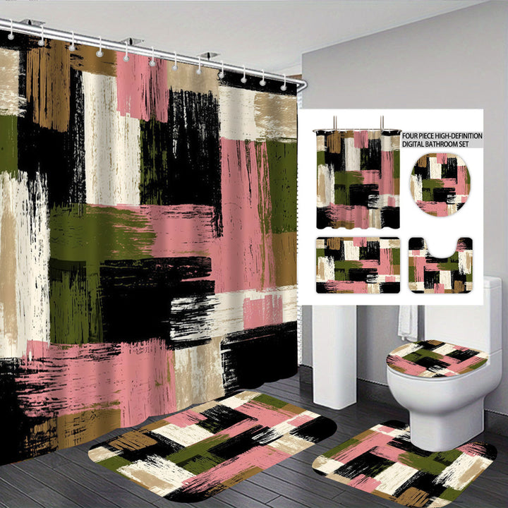 Bold Brushstroke Pattern Four-Piece Bathroom Set Bowlift